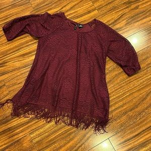 Burgundy blouse with fringe